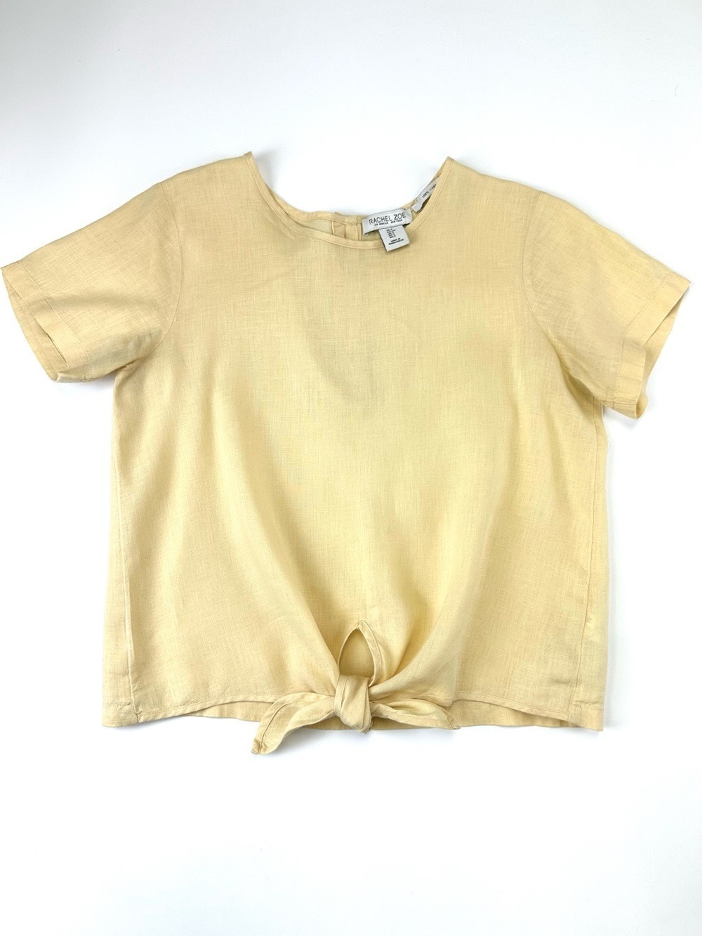 Rachel Zoe Linen Tie Front Top Butter Yellow Small Minimalist Coastal Summer